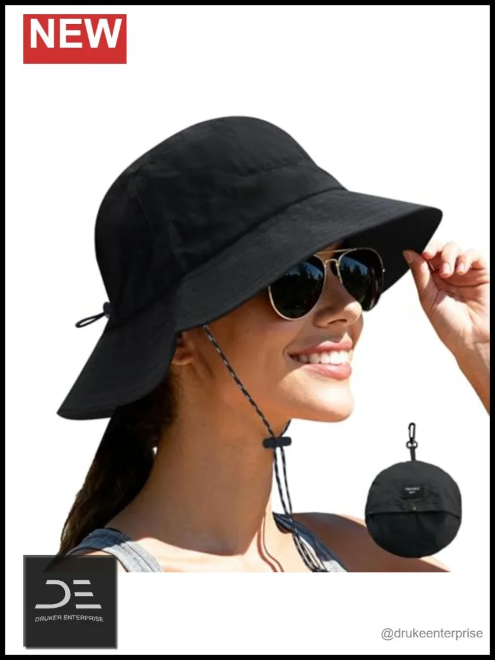 Packable Quick Dry Sun Bucket Hat with Detachable Chin Strap